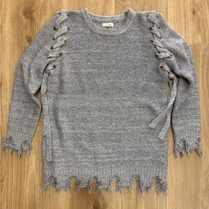 Jella C. Lace-Up Distressed Hem Sweater – Size Small